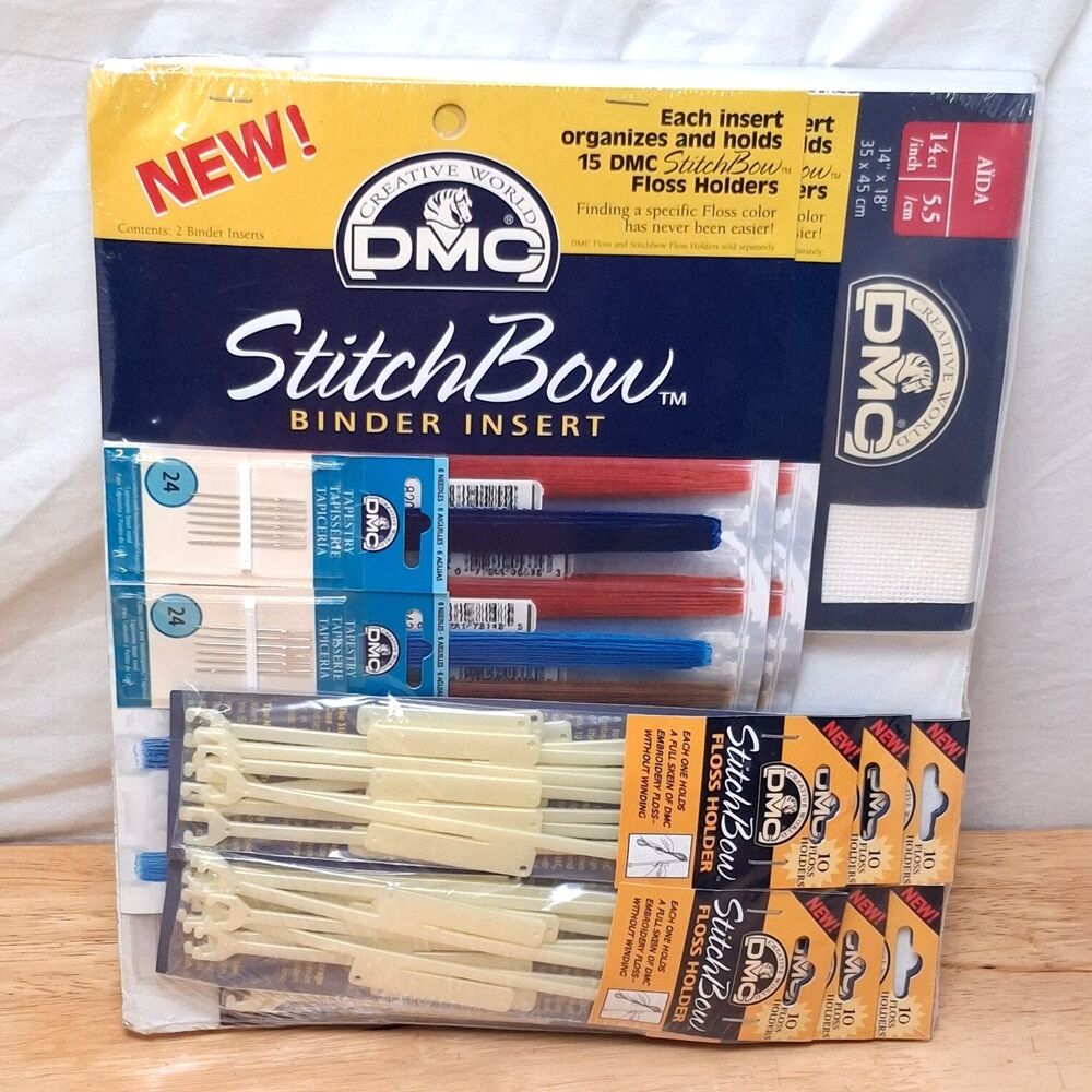 DMC Cross Stitch w/60 Bow Floss Holders 2 Inserts Embroidery Organizer Needles
